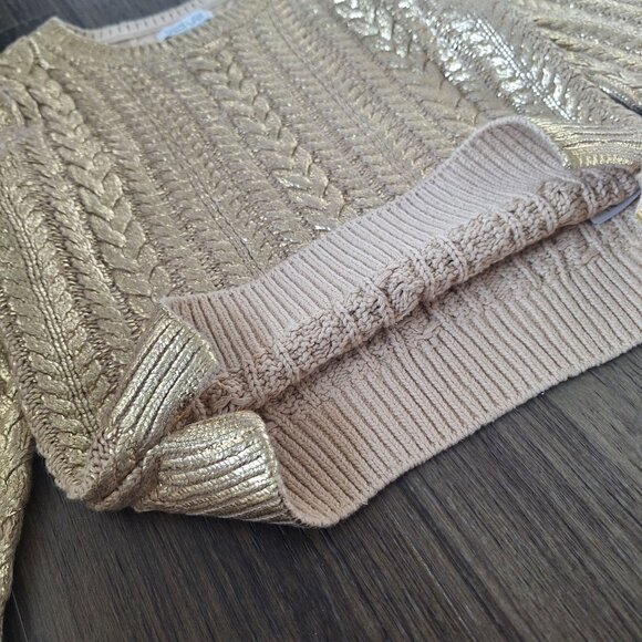 💙 Rachel Zoe Girls Cable Knit Gold Metallic Sweater Size L Preppy Fall Winter - Picture 6 of 8